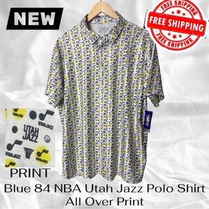 NWT Blue 84 NBA Utah Jazz Polo Shirt All Over Print Men’s Large FREE SHIPPING